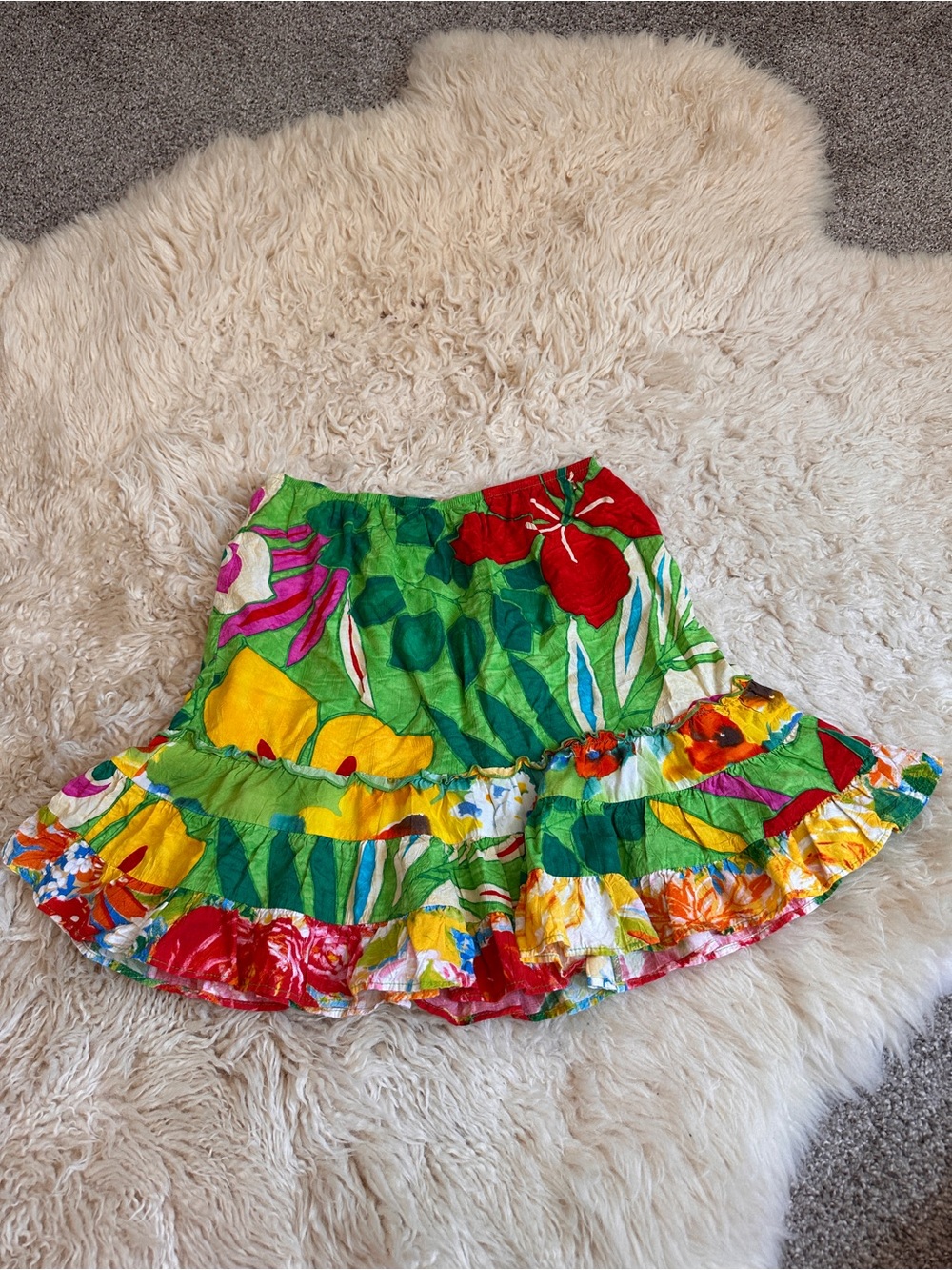 Jam’s World Lil’ People Tropical Floral Tiered Ruffle Skirt Green Multicolor 14